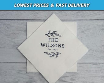 Personalized Wedding Monogram Napkins, Custom Wedding 3-PLY Cocktail Napkins, Foil Printed Napkins, Modern Wedding Logo, Engagement Napkins