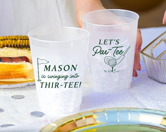 Swinging Into Thir-Tee, Custom Golf Birthday Frosted Cups, Let's Partee