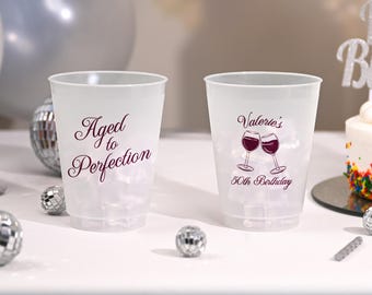 Aged To Perfection Birthday Party Frosted Cups, Wine Birthday Theme Frost Flex Cups, 50th Birthday, 40th Wine Birthday Theme, Wine Theme