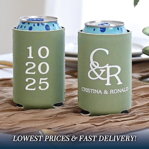 Enfriadores de latas para bodas, personalizados con el logotipo de la boda, bodas modernas, regalos para fiestas de compromiso, enfriadores de latas de neopreno, bodas minimalistas