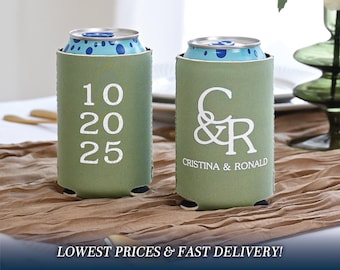 Wedding Can Coolers, Personalized Wedding Logo Huggers, Modern Wedding, Engagement Party Favors, Neoprene Can Coolers, Minimalistic Wedding
