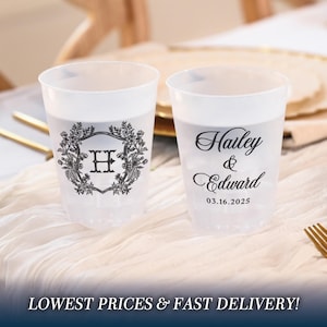 Custom Wedding Cups, Reception Bar Frosted Cups, Personalized Shatterproof Cups, Modern Wedding Decor, Signature Cocktails, Engagement Party