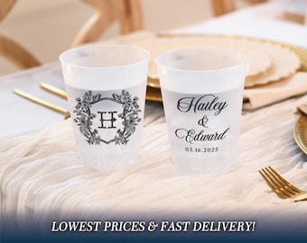 Custom Wedding Cups, Reception Bar Frosted Cups, Personalized Shatterproof Cups, Modern Wedding Decor, Signature Cocktails, Engagement Party