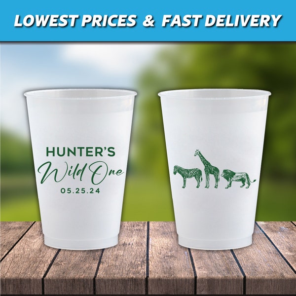 Wild One Party Cups, Custom Birthday Party Cups, Shatterproof Plastic Cups, Frosted Plastic Cups, Party Favor Cups, Safari Theme