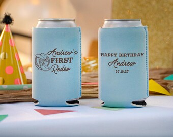 First Rodeo Can Coolers, Cowboy Birthday Neoprene Huggers