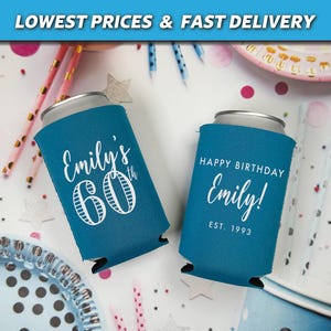 Birthday Can Coolers, 30th Birthday, Birthday Party Favors, Custom Birthday Can Cooler, Personalized Favors