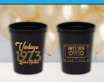 Vintage Birthday Cups, Custom Printed 50th Birthday Stadium Cups, Custom Stadium Cups, Personalized Party Cups, Vintage Cassette Party