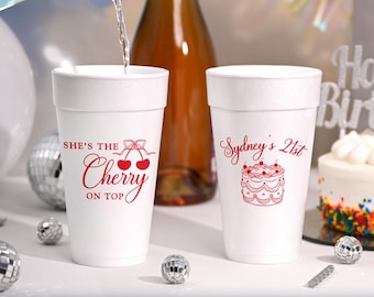 She's the Cherry on Top Birthday Foam Cups, Cherry Themed Party Styrofoam Cups, Cherry First Birthday, Our Little Cherry on Top Baby Shower