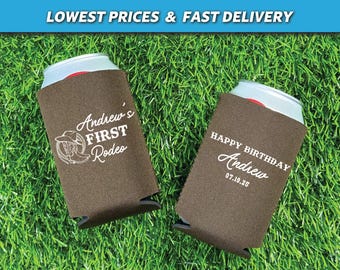 First Rodeo Birthday Can Coolers, Cowboy Birthday, Neoprene Huggers, 1st Birthday Can Coolers, Cowgirl Birthday, Wild West Birthday