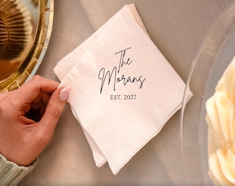 Personalized Last Name Wedding Napkins, Custom Wedding 3-PLY Cocktail Napkins, Foil Printed Napkins, Wedding Logo, Engagement Napkins