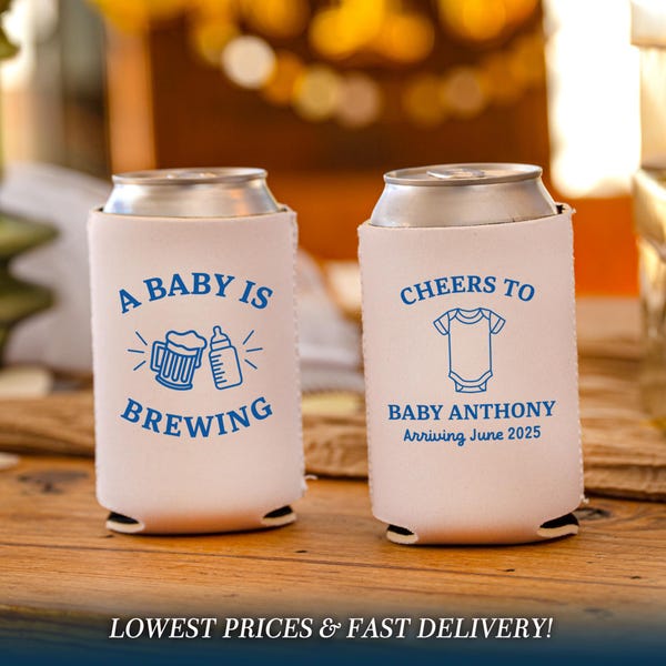 A Baby is Brewing, Personalized Can Coolers, Neoprene Beer Huggers, Baby Shower Can Coolers, Custom Design Can Coolers, Bottle and Beers