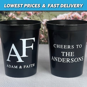 Wedding Stadium Cups, Modern Wedding 16oz Stadium Plastic Cups, Personalized Wedding Favors, Engagement Party Favor, Night Before Cups