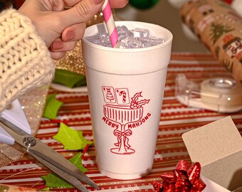 Merry Mahjong Foam Cups - 20oz Styrofoam Set of 10