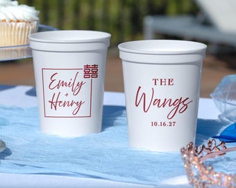 Personalized Double Happiness Wedding Stadium Cups, Asian Wedding Decor