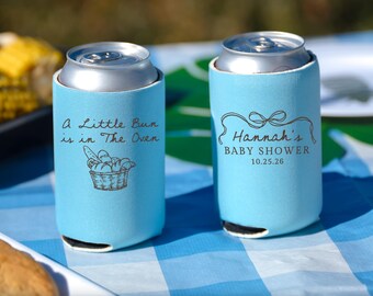 A Little Bun is in the Oven Baby Shower Shower Can Coolers, Hand Drawn Bun in the Oven Neoprene Huggers, Gender Reveal Favors, Bread Theme