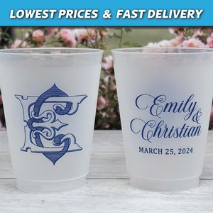Personalized Wedding Cups, Interlocking Monogram Frosted Cups, Engagement Party Favors, Wedding Shower Cups, Rehearsal Dinner Cups