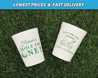 Hole In One Golf Birthday Cups, Let's Partee, First Birthday Stadium Cups, Personalized Plastic Cups, Golf 1st Birthday, Golf Birthday Cups