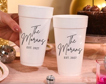 Custom Wedding Cups, Monogram Foam Cups, Last Name Wedding Styrofoam Cups, Personalized Wedding Favors, Engagement Cups, The Night Before