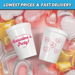personalized cups, custom cups, stadium party cups, galentines day cups, galentine party cups, valentines day cups, conversation hearts, girl gang cups, galentine decor, galentines party, valentines decor, stadium plastic cups, be mine cups