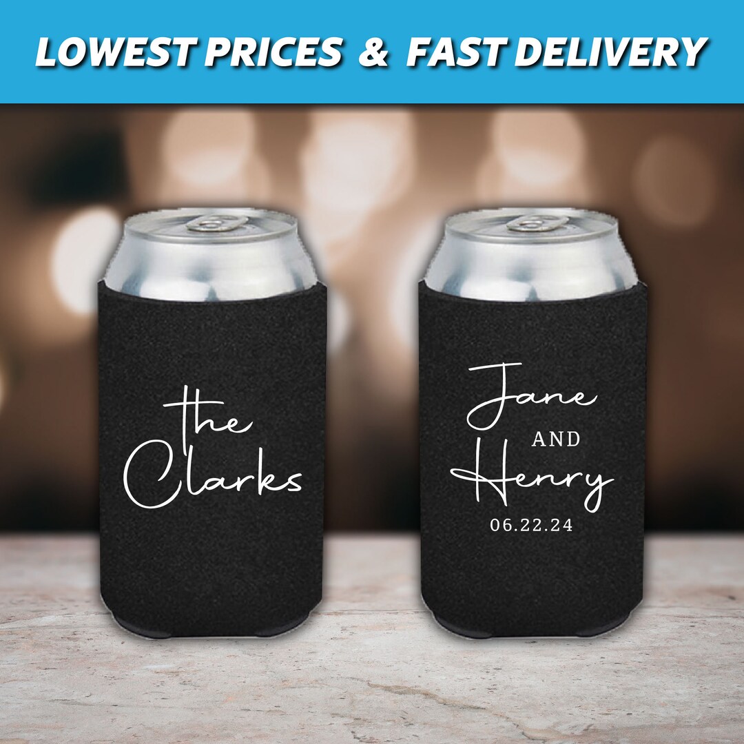 Custom Wedding Huggers, Engagement Party Can Coolers, Wedding Reception