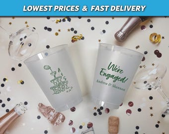 Personalized Engagement Cups - Frost Flex Cups, Customizable for Couples, She Said Yes Cups, We're Engaged Favors, Champagne Tower Cups