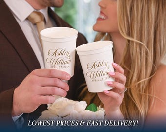 Wedding Stadium Cups, Modern Wedding 16oz Stadium Plastic Cups, Personalized Wedding Favors, Engagement Party Favor, Custom Stadium Cups