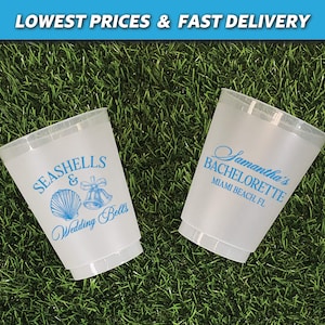Seashells and Wedding Bells Cups, Beach Bachelorette Frosted Cups, Coastal Bachelorette Favors, Last Toast on The Coast, Bach Beach Trip