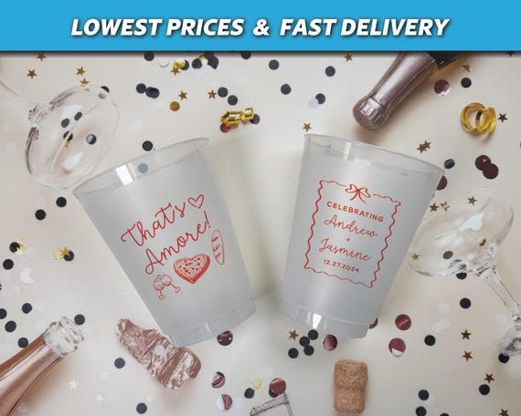 That's Amore Wedding Shower Cups, Frosted Bridal Shower Cups, Personalized Engagement Cups, Italian Theme Bridal Shower,Welcome Party Favors