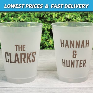 Custom Wedding Reception Bar Frosted Cups, Personalized Shatterproof Cups, Modern Wedding Decor, Wedding Shower Cups, Engagement Party