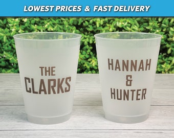 Custom Wedding Reception Bar Frosted Cups, Personalized Shatterproof Cups, Modern Wedding Decor, Wedding Shower Cups, Engagement Party