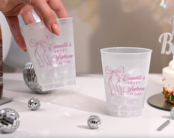 Vasos esmerilados Pink Coquette, recuerdos para fiesta de quinceañera.