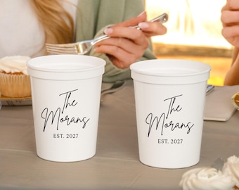 Custom Wedding Stadium Cups, Last Name Wedding Cups, Modern Wedding, The Night Before, Signature Drink Cups, Engagement Favors