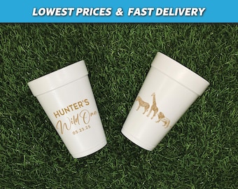 Wild One Foam Cups - Custom Printed Styrofoam Cups, Foam Cups, Birthday Cups, Personalized Party Cups, Safari Theme