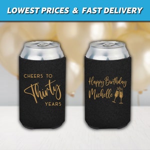 Birthday Can Coolers, 30th Birthday, Birthday Party Favors, Custom Birthday Can Cooler, Personalized Favors