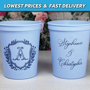 Wedding Stadium Cups, Wedding Monogram Cups, Personalized Wedding Favors, Engagement Party Favors, Rehearsal Dinner Cups, Wedding Shower