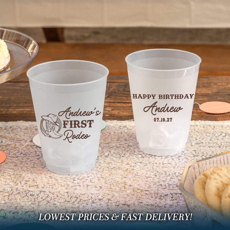 personalized cups, custom plastic cups, party favor cups, shatterproof cups, birthday party cups, happy birthday cups, custom cups, 1st birthday, first rodeo birthday, cowboy birthday cups, wild west birthday, my 1st birthday, cowgirl birthday