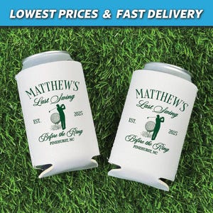 personalized koozies, bachelor party koozies, golf bachelor huggers, golf favors, last swing, groomsmen favors, golf trip koozies, bachelor party decor, golf bachelor trip, groom favors, same hole forever, lets partee, last swing before the ring