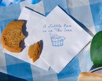 A Little Bun is in the Oven Baby Shower Shower 3-PLY Cocktail Napkins, Hand Drawn Bun in the Oven Napkins, Gender Reveal Favors, Bread Theme