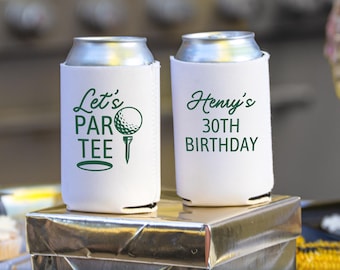 Personalized Golf Birthday Can Coolers, Let's Partee, Custom 30th Party Neoprene Huggers
