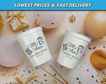 Quinceañera Birthday Stadium Cups, Personalized Mis Quince Favors, Sweet 16, Vasos Para Quinceañera, Quince Recuerdos, 15th Birthday Cups