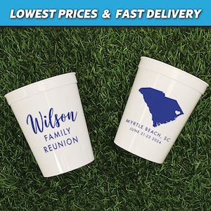 Family Reunion Party Cups - Plastic Custom Printed Stadium Cups, Family Reunion Favors, Personalized Family Reunion Gifts