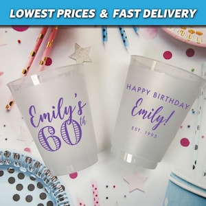 Vasos para fiesta de cumpleaños, vasos personalizados para cumpleaños, vasos de plástico irrompibles, vasos de plástico esmerilado, vasos para recuerdos de fiesta, vasos de plástico para fiestas.