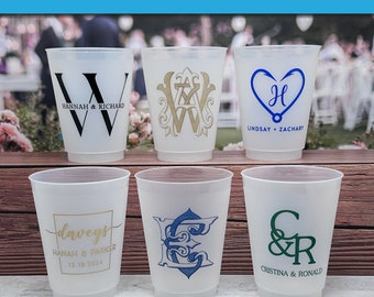 Custom Wedding Cups, Reception Bar Frosted Cups, Personalized Shatterproof Cups, Modern Wedding Decor, Signature Cocktails, Engagement Party