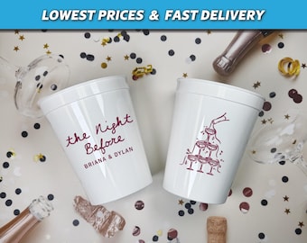 Rehearsal Dinner Stadium Cups, The Night Before Cups, Whimsical Champagne Tower Cups, Wedding Favors, Personalized Welcome Party Cups