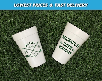 Golf Birthday Cups, Golf Birthday Club Foam Cups, Custom Birthday Party Cups, Styrofoam Cups, Golf Theme Birthday, 30th, 40th, 50th Birthday