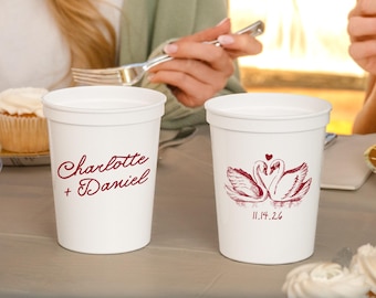 Personalized Swan Wedding Frosted Cups, Timeless Wedding Cups, Just Married Favors, Elegant Wedding Favors, Romantic Vintage Swan Design