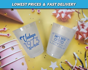 Vintage Birthday Cups, Custom Birthday Party Cups, Shatterproof Plastic Cups, Frosted Plastic Cups, Party Favor Cups, Plastic Party Cups