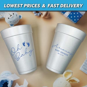Oh Baby Foam Cups, Personalized Baby Shower Styrofoam Cups, Baby Boy Shower Supplies, It&#39;s A Boy, Gender Reveal, Baby Sprinkle Party, Oh Boy
