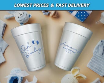 Oh Baby Foam Cups, Personalized Baby Shower Styrofoam Cups, Baby Boy Shower Supplies, It's A Boy, Gender Reveal, Baby Sprinkle Party, Oh Boy
