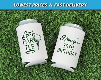 Golf Birthday Can Coolers, Let's Partee, Custom Birthday Party Huggers, Neoprene Can Coolers, 30th Birthday,  40th Birthday, 50th Birthday
